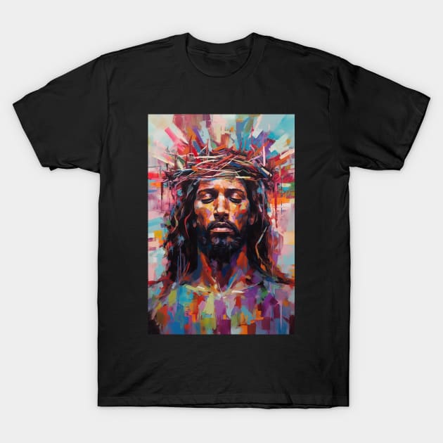 Black Abstract Art Jesus Christ T-Shirt by AI Art Originals